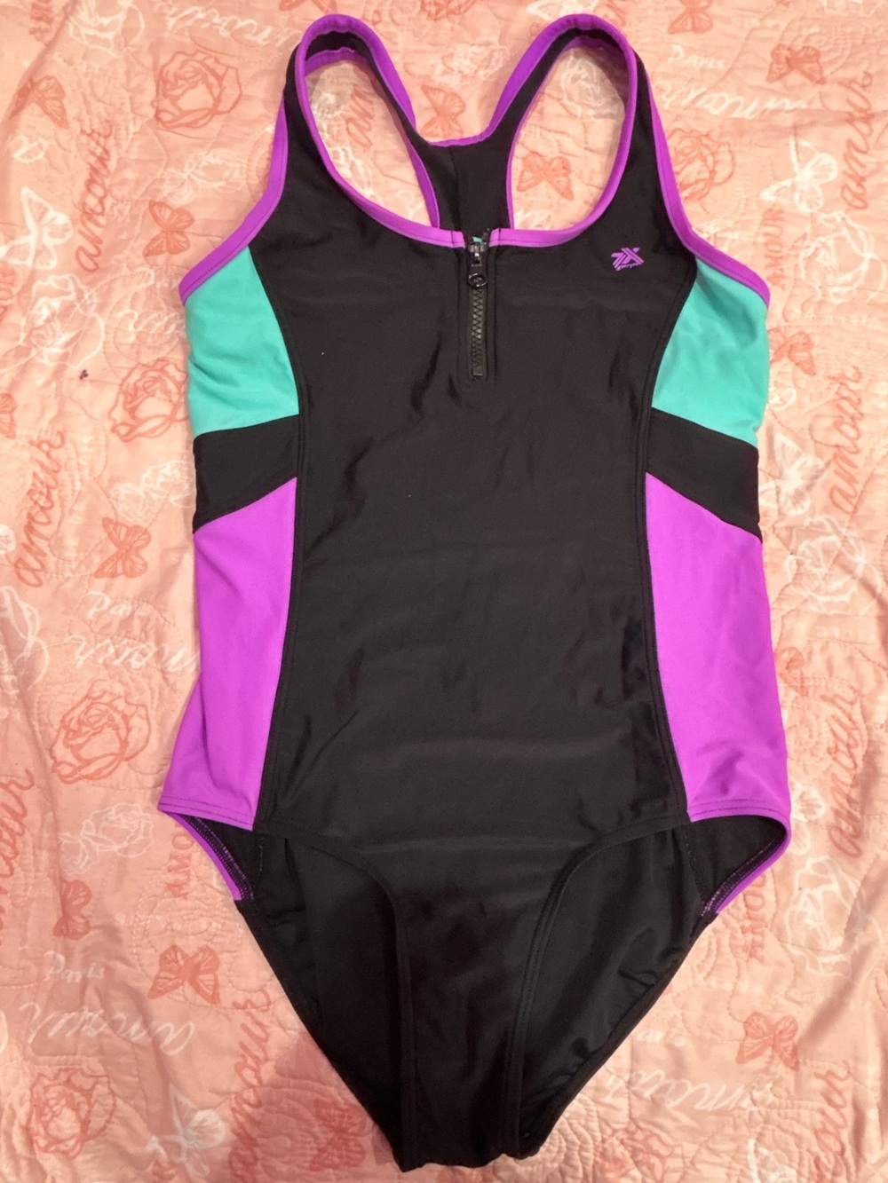 ZeroXposur Girls One-Piece Swimsuit Size 16 Black & Purple